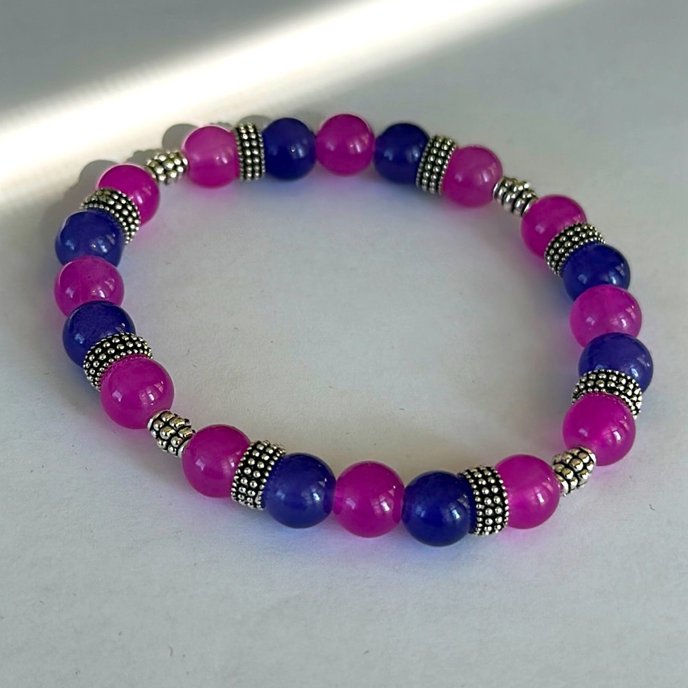 New Charming Ladies Purple and Pink with Silver Handmade Beaded Bracelet